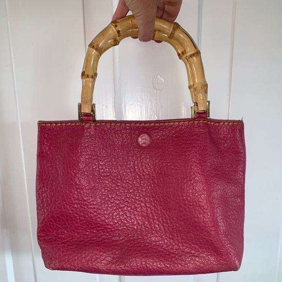 Plinio Visona Pink Leather Bamboo Handle Tote - Picture 1 of 17